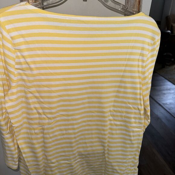 TALBOTS Womens Size Medium Yellow Striped Sequin Anchor Pullover Top Cotton - Picture 6 of 7
